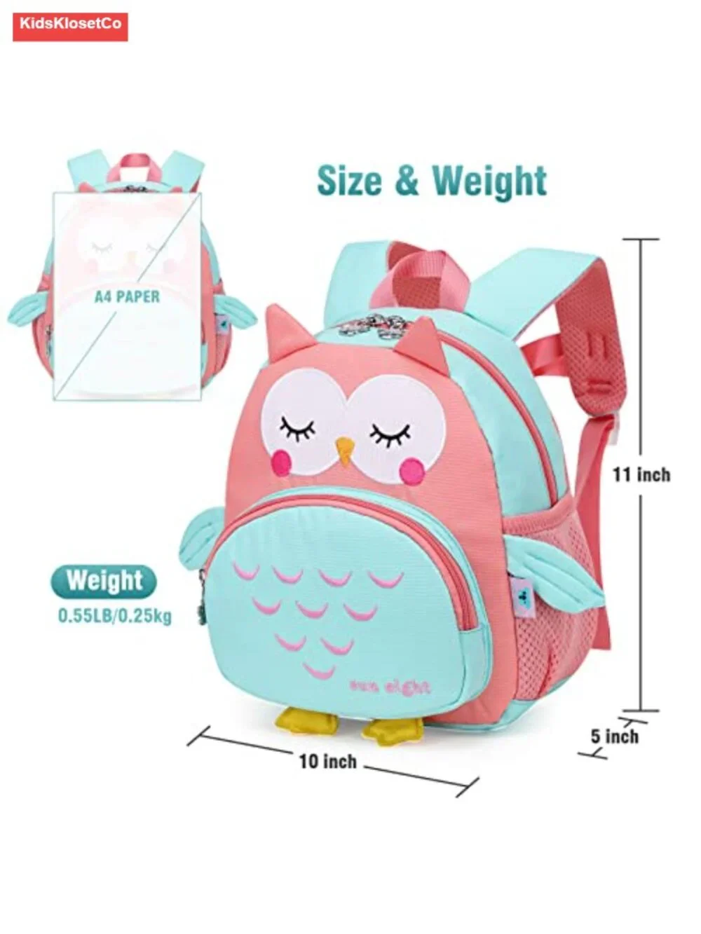 Lightweight Water-Resistant Toddler Backpack with Chest Strap, Cute Owl Design
